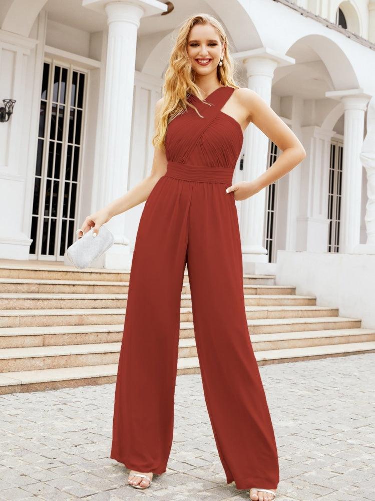 Baoleely Crisscross Neck Jumpsuit Formal Evening Dress Long Bridesmaid Dresses Bell-bottomed Pants 28033