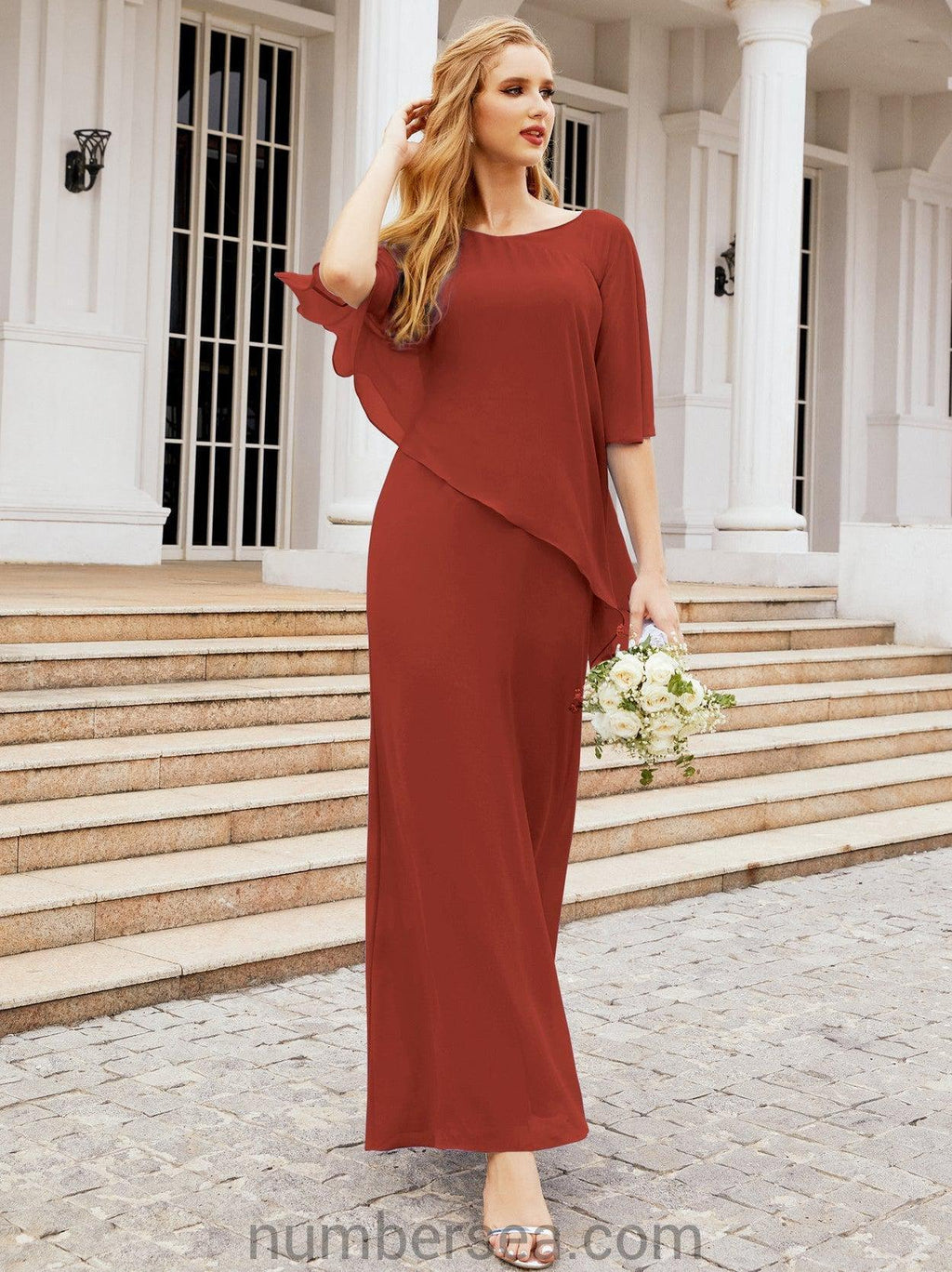Vestido largo de fiesta formal Sunderly para la madre de la novia con capa de volantes SY28026