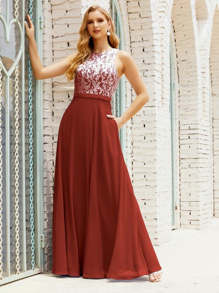 Robe de demoiselle d'honneur en dentelle, longueur au sol, avec poches, 28017 
