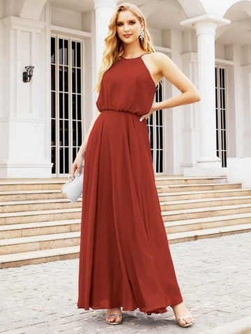 Vestido largo de dama de honor Baoleely con cuello halter, corte A, estilo formal, para jóvenes, modelo 28029