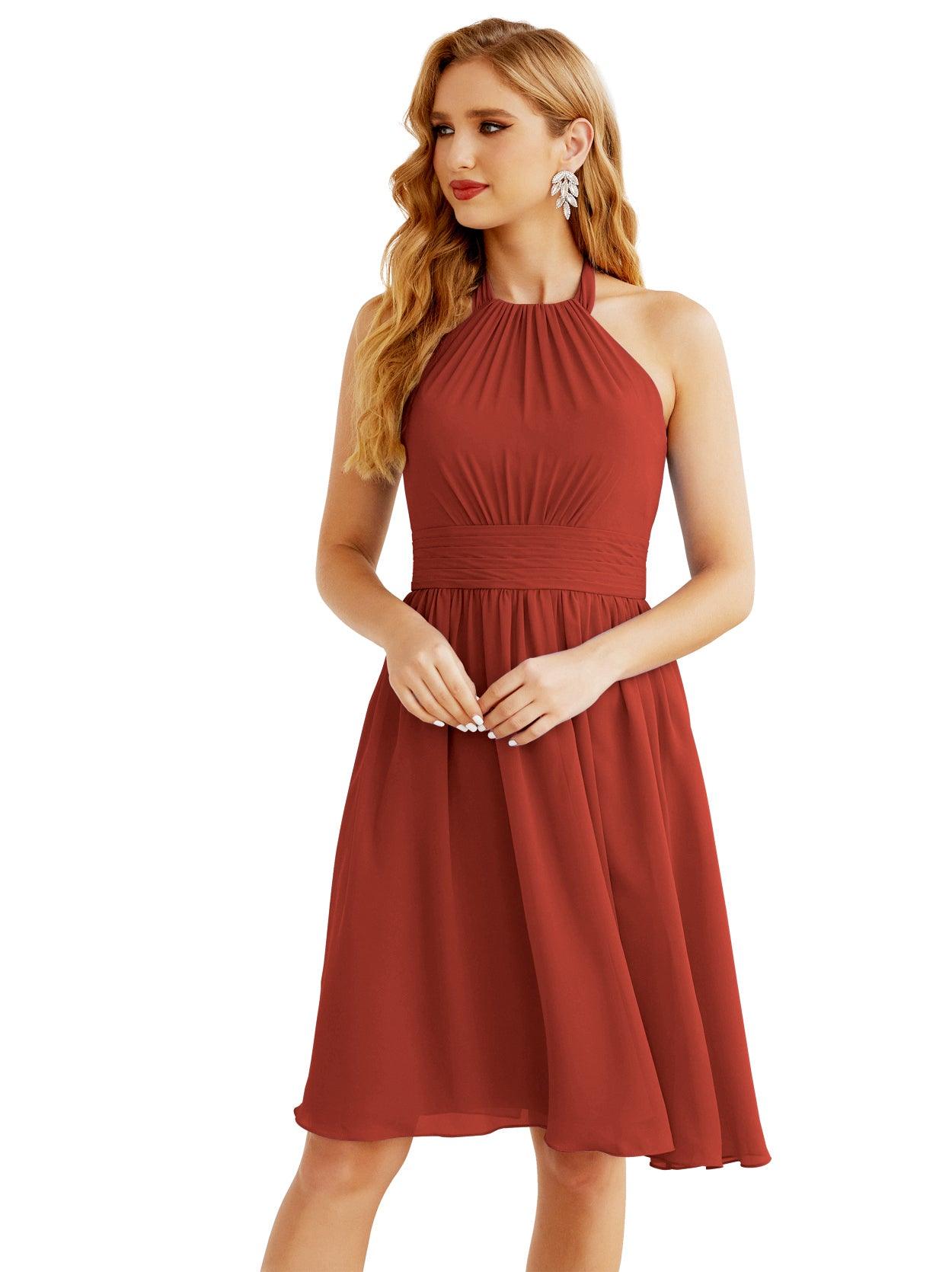 Baoleely - Vestido de dama de honor de gasa con cuello halter, corto, sin mangas, formal, para fiesta, espalda descubierta, 28023 