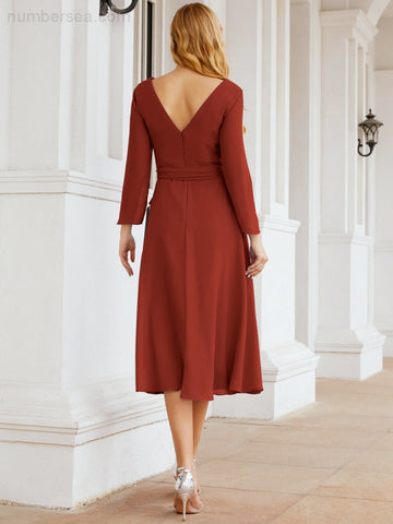 Vestido de dama de honor con espalda en V y cinturón, para la madre de la novia o invitada a la boda SY28031