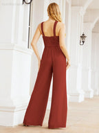 Baoleely Crisscross Neck Jumpsuit Formal Evening Dress Long Bridesmaid Dresses Bell-bottomed Pants 28033