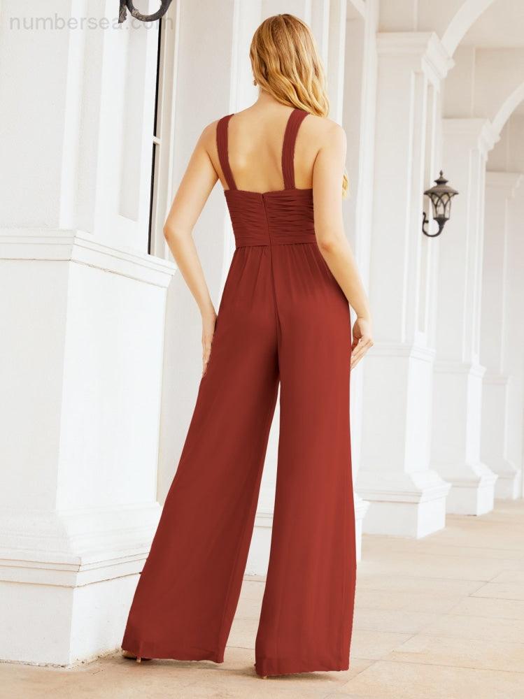 Baoleely Crisscross Neck Jumpsuit Formal Evening Dress Long Bridesmaid Dresses Bell-bottomed Pants 28033