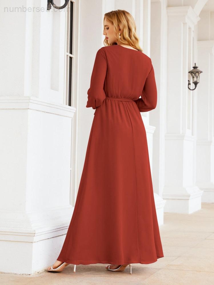 Vestido de dama de honor de gasa para mujer Sunderly, corte en A, manga larga, vestido de noche formal para invitada de boda SY28032 