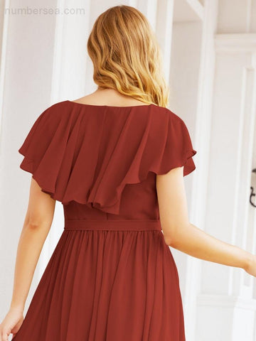 Vestidos de dama de honor con mangas abullonadas para fiesta formal de noche y graduación 28044 