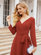 Robe de demoiselle d'honneur dos nu en V avec ceinture à la taille - Mère de la mariée - Invitée au mariage SY28031