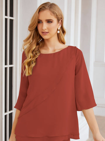 Elegante conjunto de pantalón y bata plateada de dos piezas para la madre de la novia, talla grande, con volantes, Sunderly Elegant SY28064