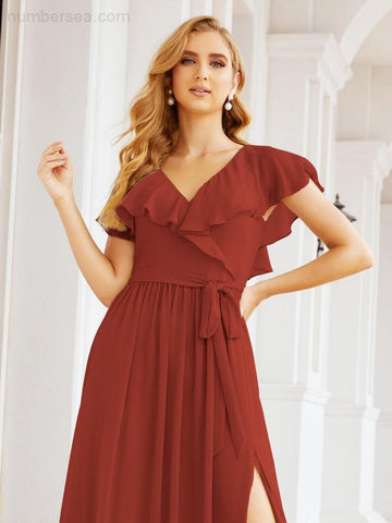 Vestidos de dama de honor con mangas abullonadas para fiesta formal de noche y graduación 28044 