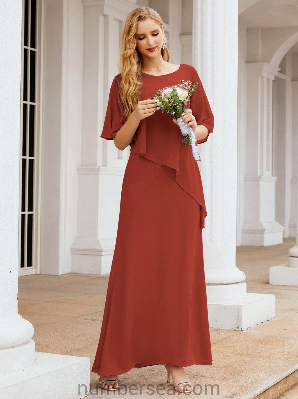 Vestido largo de fiesta formal Sunderly para la madre de la novia con capa de volantes SY28026