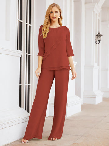 Elegante conjunto de pantalón y bata plateada de dos piezas para la madre de la novia, talla grande, con volantes, Sunderly Elegant SY28064