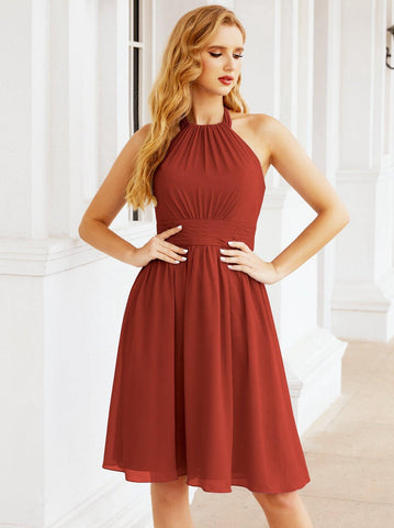 Robe de demoiselle d'honneur courte en mousseline de soie, dos nu, sans manches, robe de soirée formelle, dos nu, Baoleely 28023 