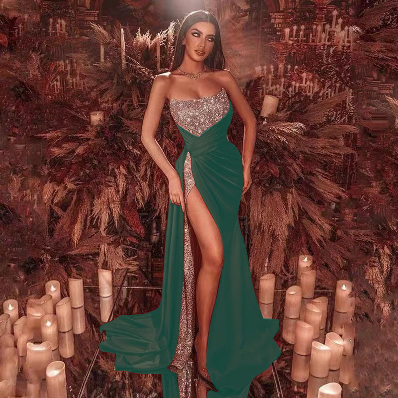 Robe de bal fendue à sequins floraux 