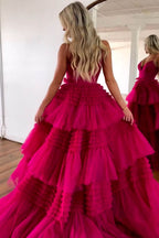 Pretty A Line Spaghetti Straps Long Tulle Prom Dress With Split