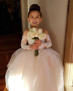 Robe de demoiselle d'honneur en tulle et dentelle à manches longues avec nœud papillon