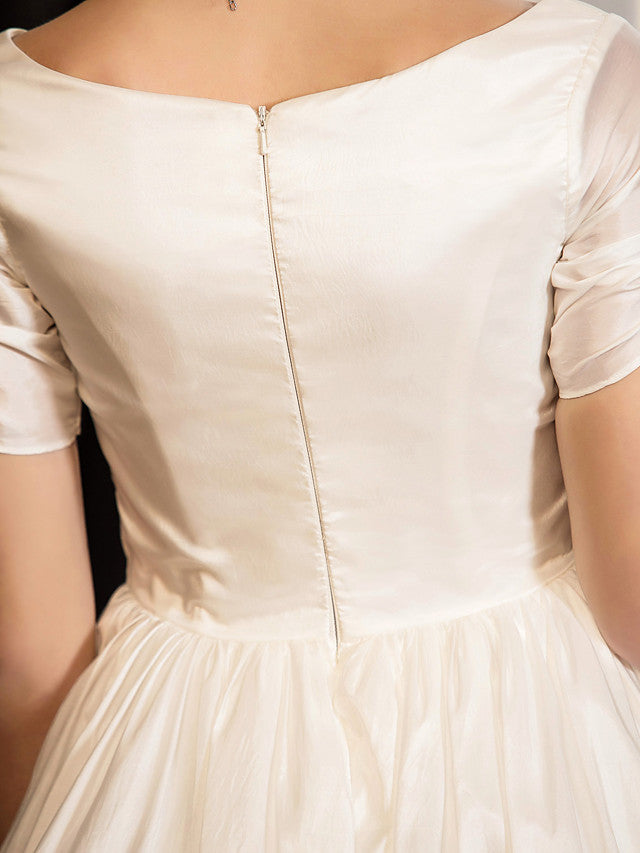 Vestidos de novia cortos estilo vintage de los años 50, corte en A, escote en V y mangas