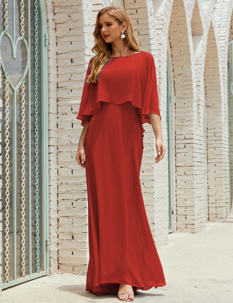 Vestido de dama de honor Sunderly para mujer, manga larga, cuello en V, de gasa, vestido formal de fiesta de boda SY28018