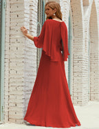 Vestido de dama de honor Sunderly para mujer, manga larga, cuello en V, de gasa, vestido formal de fiesta de boda SY28018