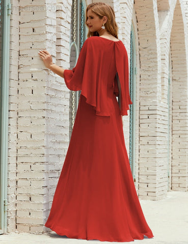 Vestido de dama de honor Sunderly para mujer, manga larga, cuello en V, de gasa, vestido formal de fiesta de boda SY28018