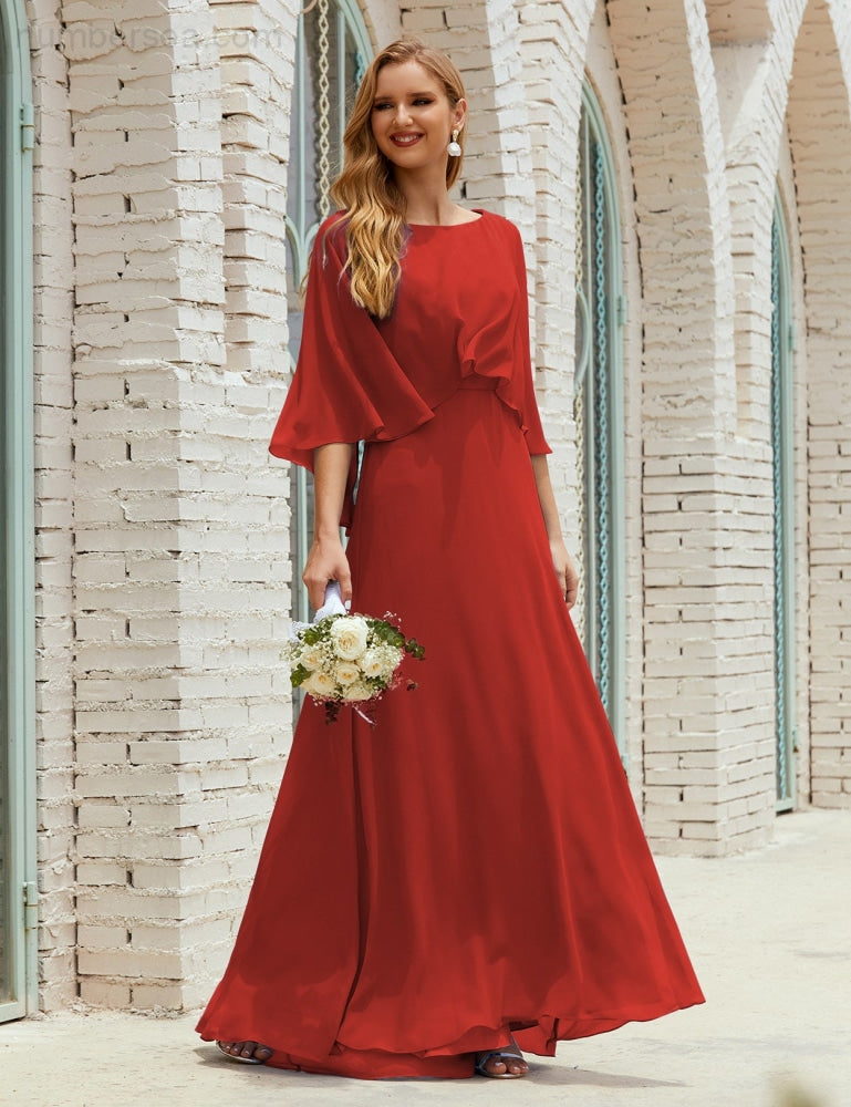 Vestido de dama de honor Sunderly para mujer, manga larga, cuello en V, de gasa, vestido formal de fiesta de boda SY28018