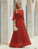 Vestido de dama de honor Sunderly para mujer, manga larga, cuello en V, de gasa, vestido formal de fiesta de boda SY28018