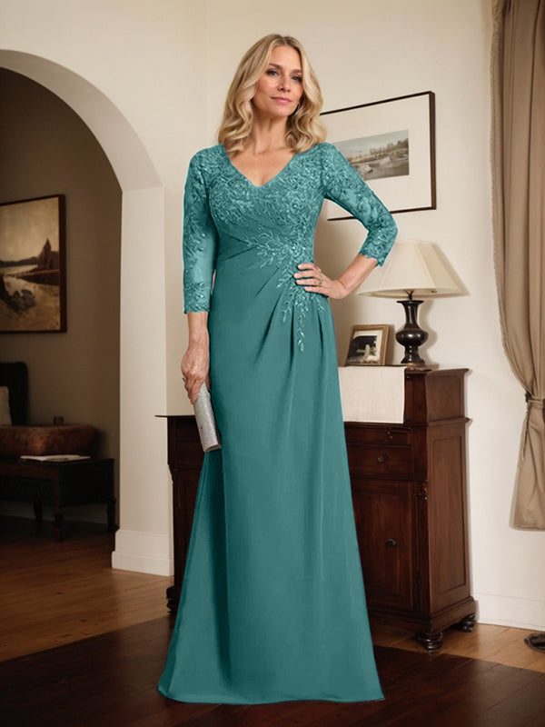Vestido de novia de corte recto/columna, escote en V ilusión, largo hasta el suelo, de gasa de encaje con lentejuelas plisadas. 