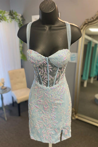 Sequin Lace Sweetheart Sheath Short Dress