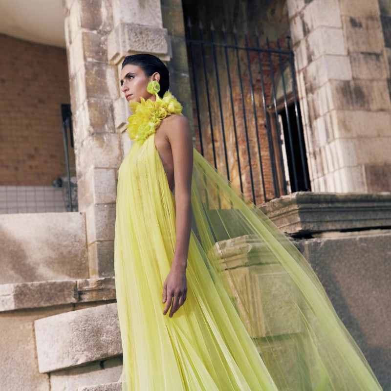 Robe longue décolletée dos nu, robe en tulle, robe de maternité, robe de bal, robe de mariée, robe de matinée, robe intime
