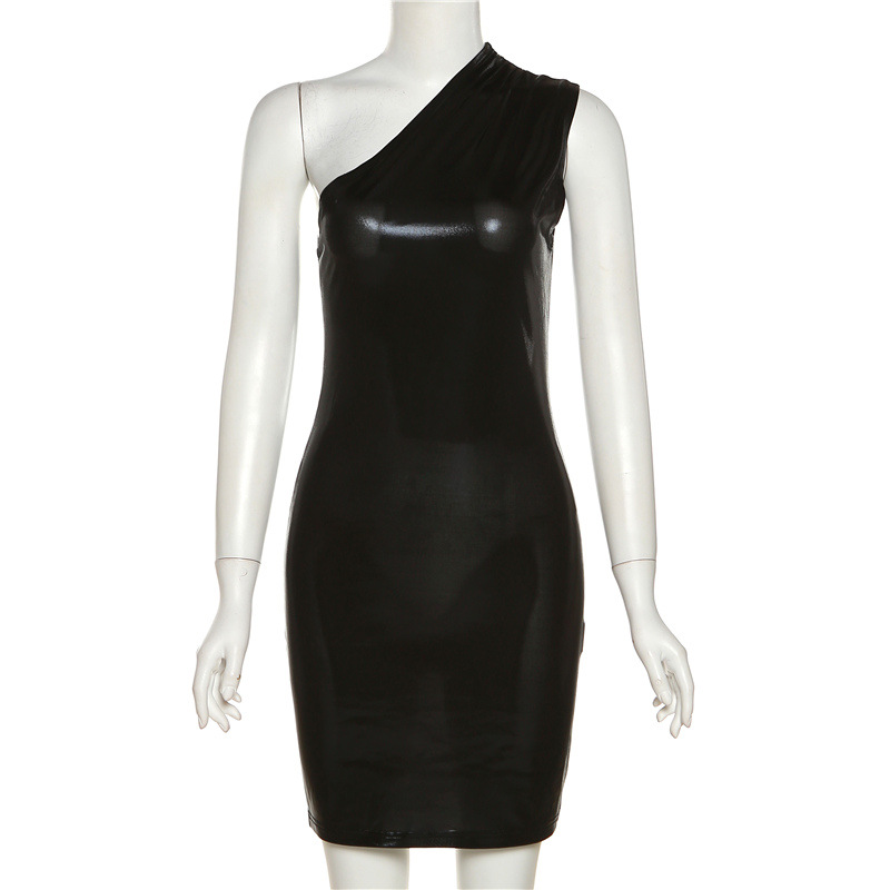 Vestido sexy de mujer, vestido de un solo hombro, color liso, sin mangas, vestido de fiesta Y1987