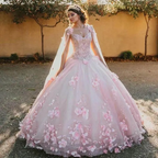 Vestido rosa para quinceañera, vestido de gala rosa con flores 3D, vestido de princesa rosa Y2337