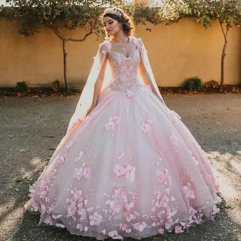Robe rose pour Sweet 16, robe de bal rose avec fleurs 3D, robe de princesse rose Y2337