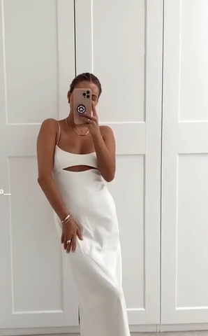 Vestido largo de noche blanco con tirantes finos, estilo formal, modelo Y7201