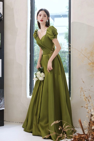 Green Satin Long Prom Dresses A-Line Evening Dresses Y7097