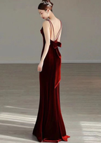 Robe de soirée sirène élégante en velours rouge, robe de bal longue Y7824