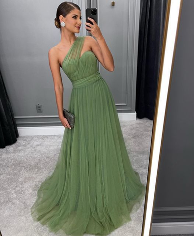 Vestido largo de fiesta verde de corte A, estilo moderno, de tul, para ocasiones formales y de noche, modelo Y5271