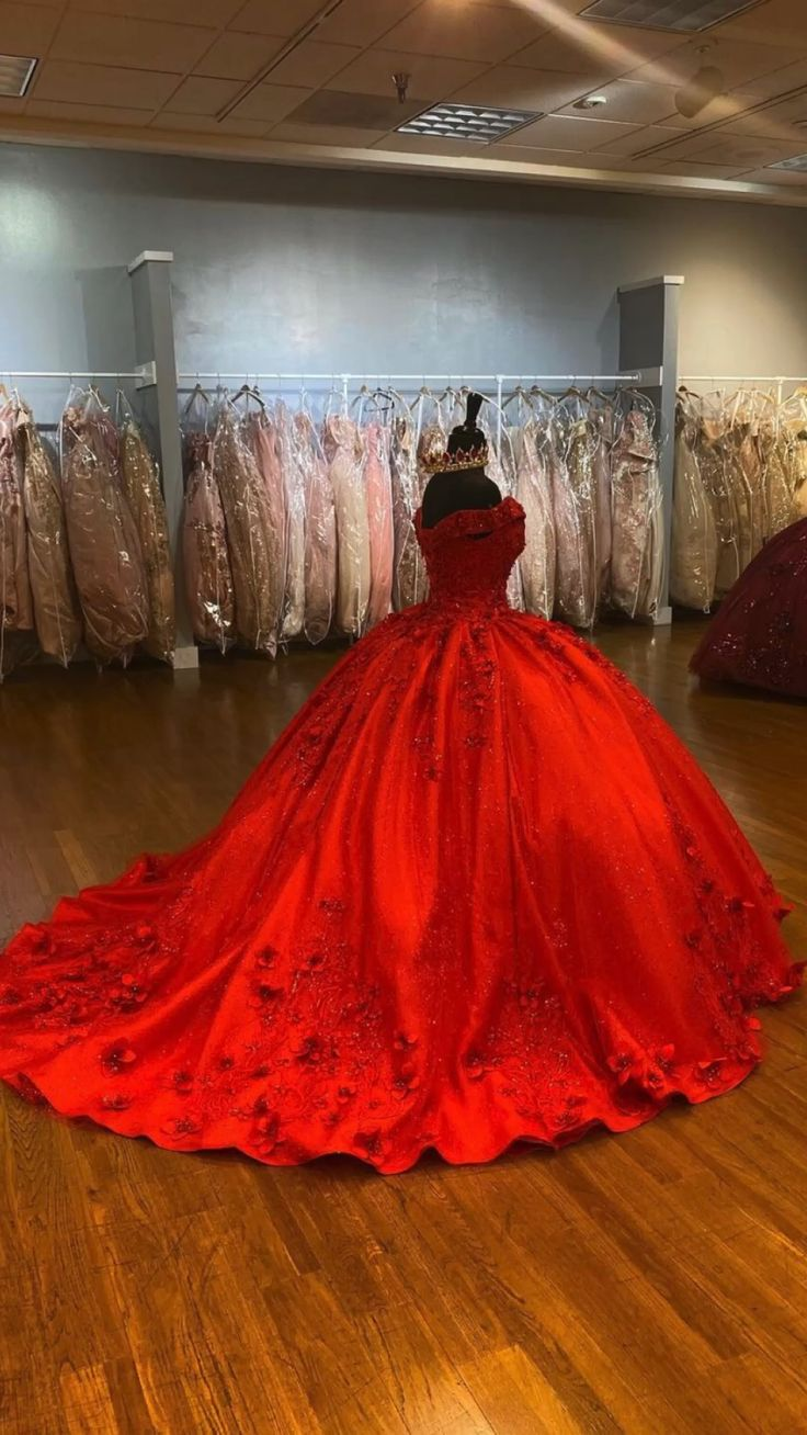 Vestido de gala rojo de lujo con flores 3D, vestido para quinceañera, Sweet 16 Y5321