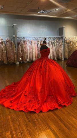 Robe de bal luxueuse rouge à fleurs 3D, robe de Sweet 16, robe de Quinceañera Y5321