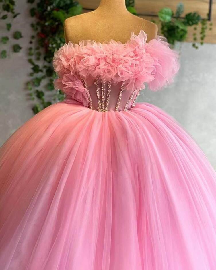 Vestidos de graduación rosas, vestidos de graduación con volantes, vestidos de gala, vestidos de graduación con volumen, vestidos de noche de tul, vestidos de noche de la nueva colección Y1492