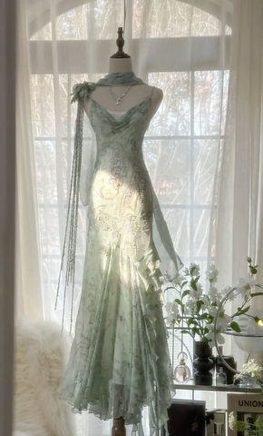 Elegant Spaghetti Straps Chiffon Beaded Evening Dress Mermaid Prom Dress Y8363