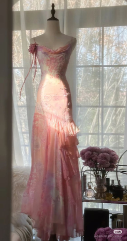 Pretty Pink Chiffon Beaded Mermaid Prom Dress Long Evening Dress Y8425