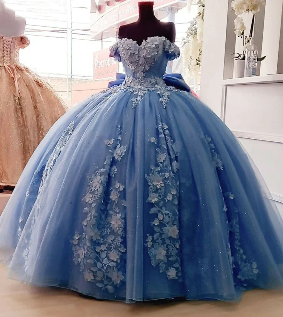 Vestido de quinceañera de princesa con cuentas y gran lazo, vestido de baile para dulces 15 y 16 años Y1485