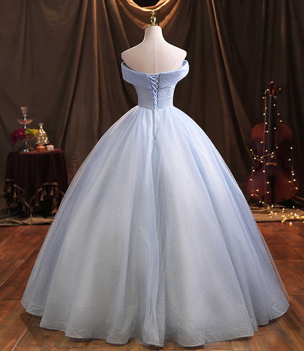 Robe de bal longue en tulle bleu et dentelle Y1293