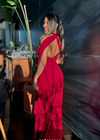 Sexy Sheath Long Prom Dress Burgundy One Shoulder Evening Gown Y8214