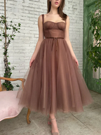 Brown Tea Length Prom Dresses Tea Length Brown Formal Homecoming Dresses Y228