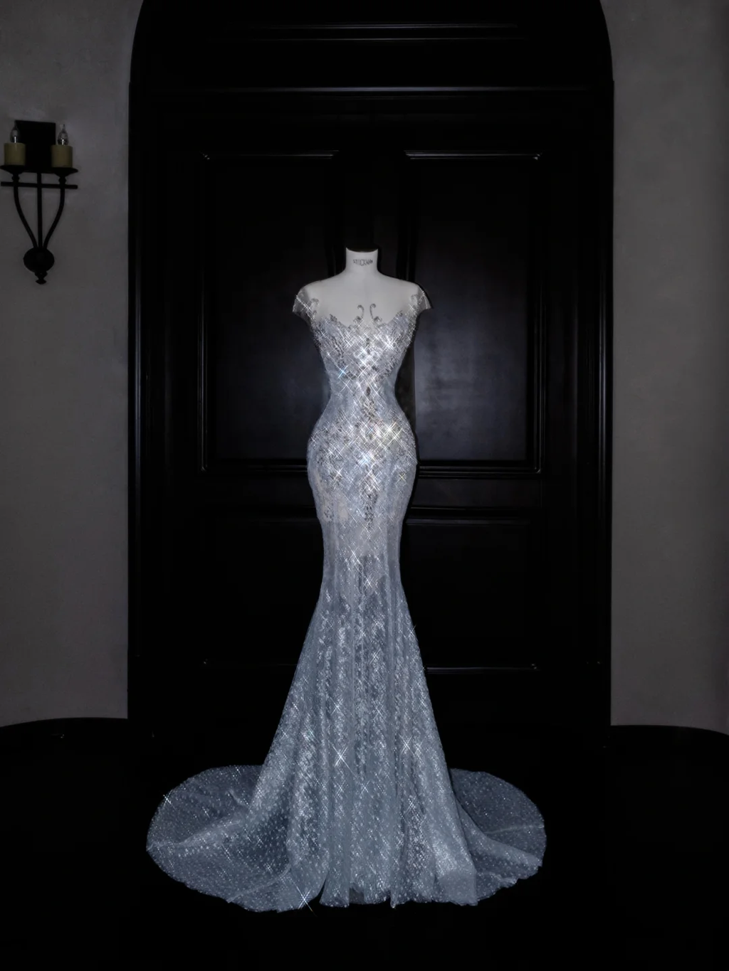 Beautiful Mermaid Sequin Beaded Evening Dress Blue Tulle Prom Dress Y8690