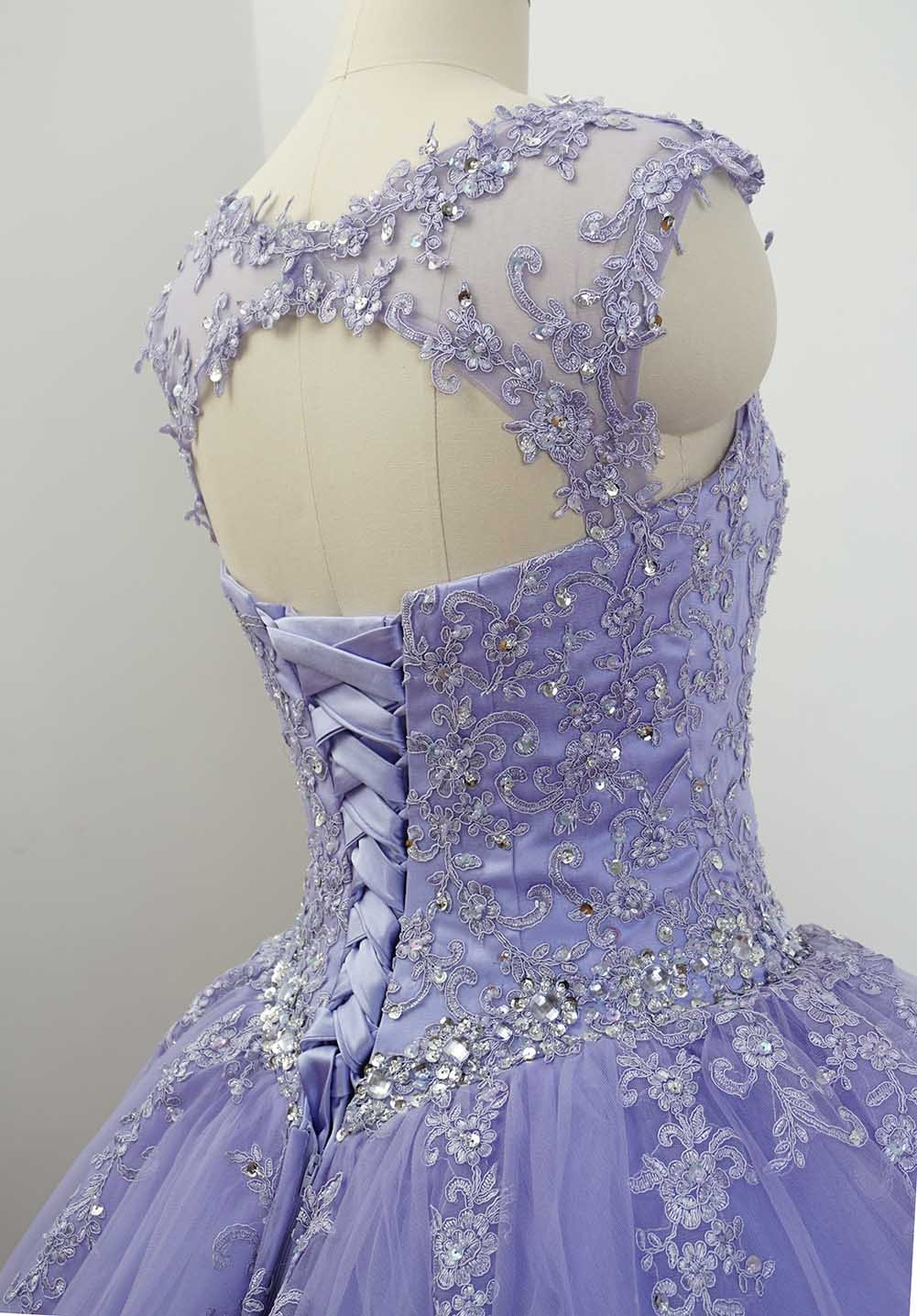 Precioso vestido de quinceañera con apliques y pedrería, vestido de baile morado Y1252