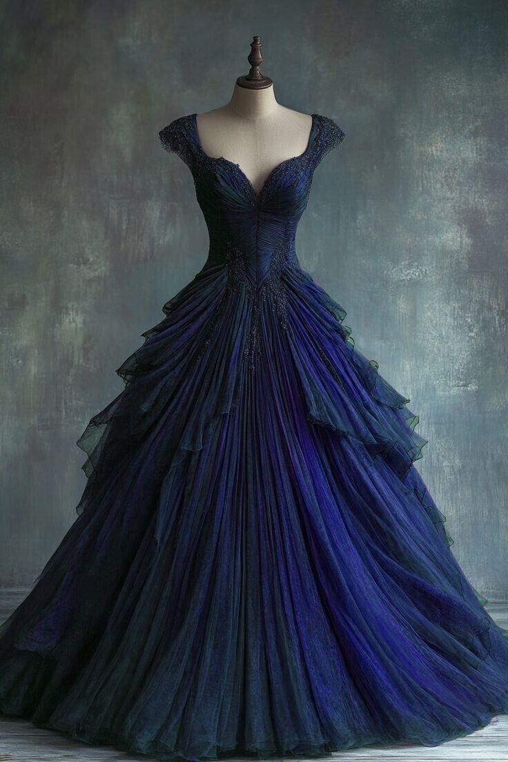 Elegante vestido de quinceañera de corte A, corte princesa, tul azul y encaje (Y7797)