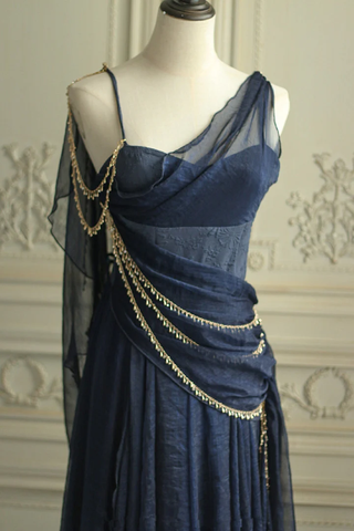 Vintage Navy Blue Chiffon A Line Prom Dress Evening Dress Y8292