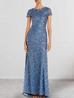 Vestido largo de lentejuelas azul grisáceo para la madre de la novia