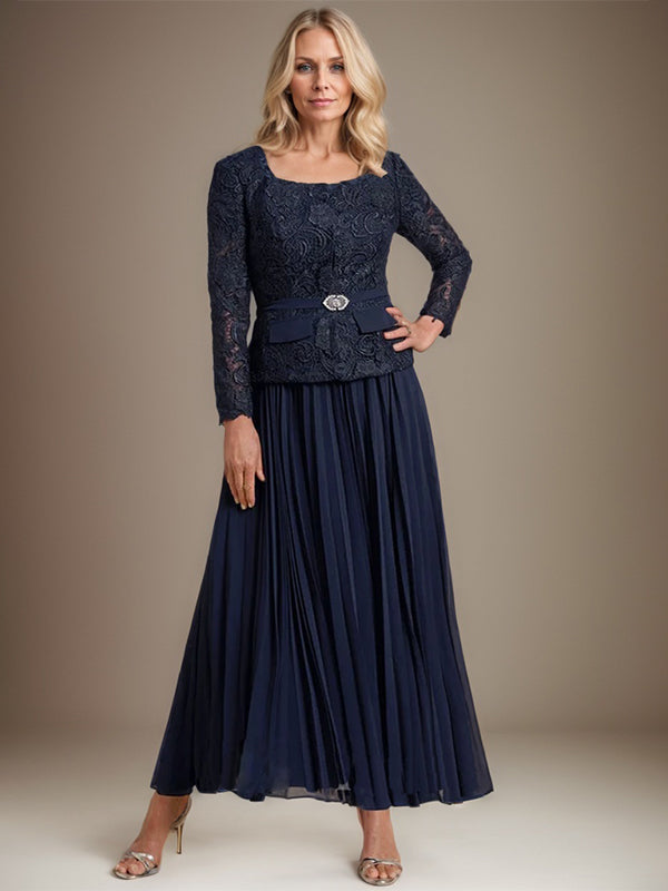 Vestido de gasa corte A, largo hasta el tobillo, para la madre de la novia, con pliegues. 